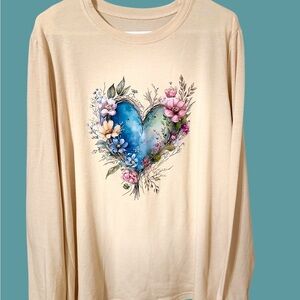 Floral Heart Graphic Long Sleeve Shirt